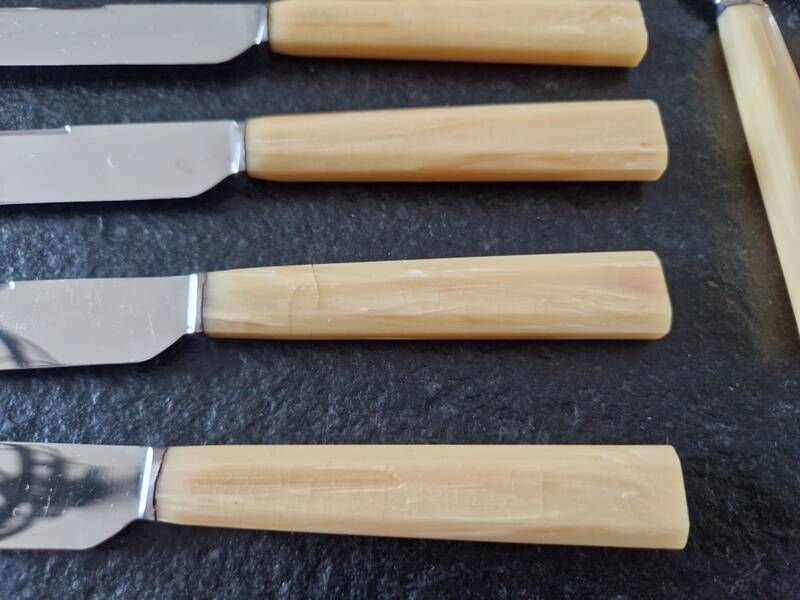 Philos - Set of 12 stainless steel dessert knives with bakelite handles.