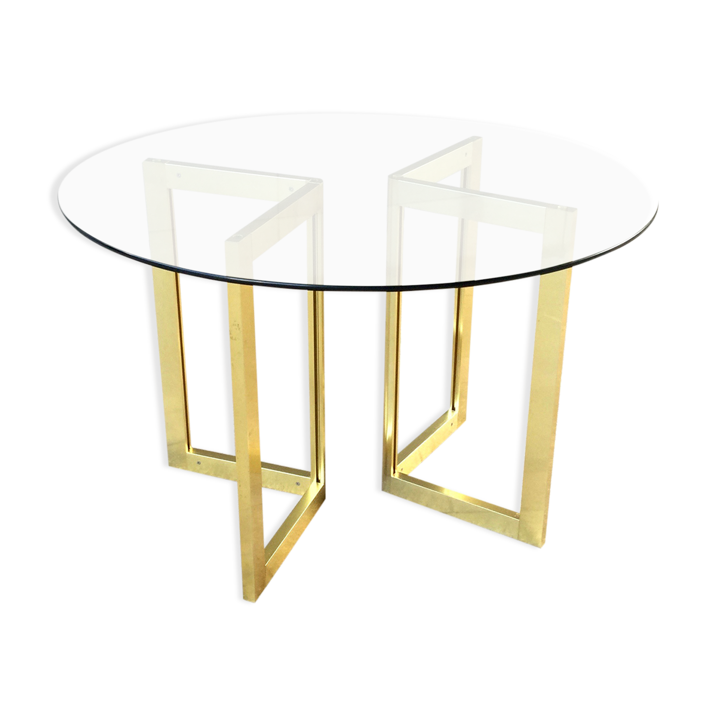 Table à diner ronde verre et métal doré ,vintage années 80'