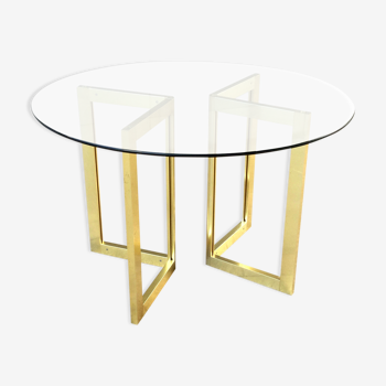 Table à diner ronde verre et métal doré ,vintage années 80'