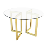 Round dining table glass and gilded metal, vintage 80's