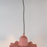 Two lamps/ pendant lamps in recycled cardboard, pink and green, seletti