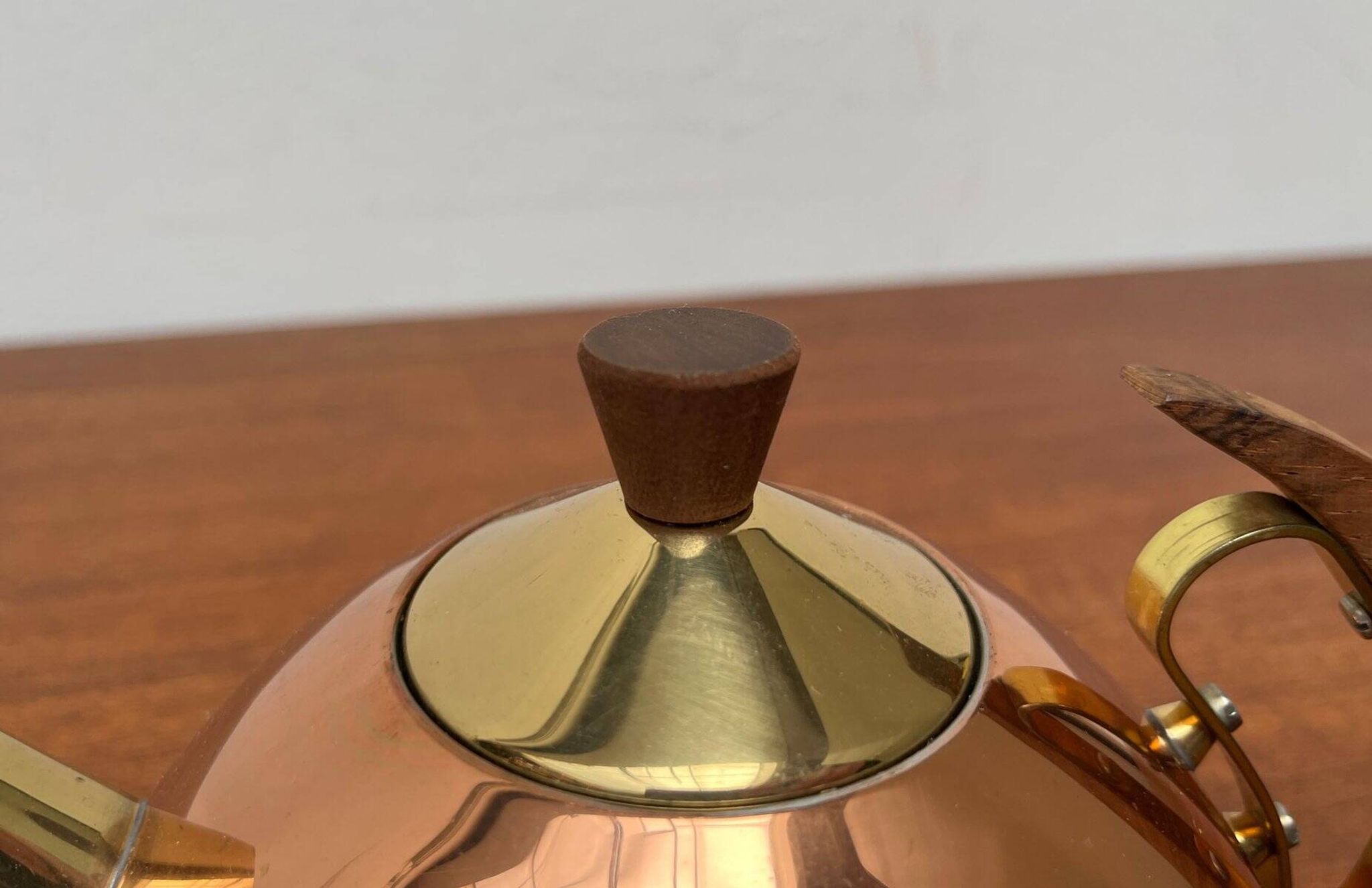 Metal and teak teapot from the mid-century, 1960s.