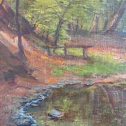 Vintage original oil painting forest landscape