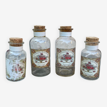 Set of 4 Primrose Floral Water Bottles, vintage 1940s.