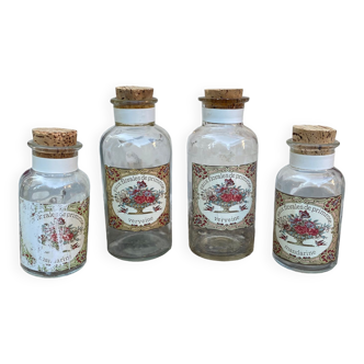 Set of 4 Primrose Floral Water Bottles, vintage 1940s.