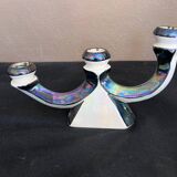 Pair of 3-branch candlesticks in iridescent two-tone ceramic from the 60s