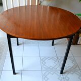 Dining table Pierre Guariche, teak and black steel from the 1960s with extension.