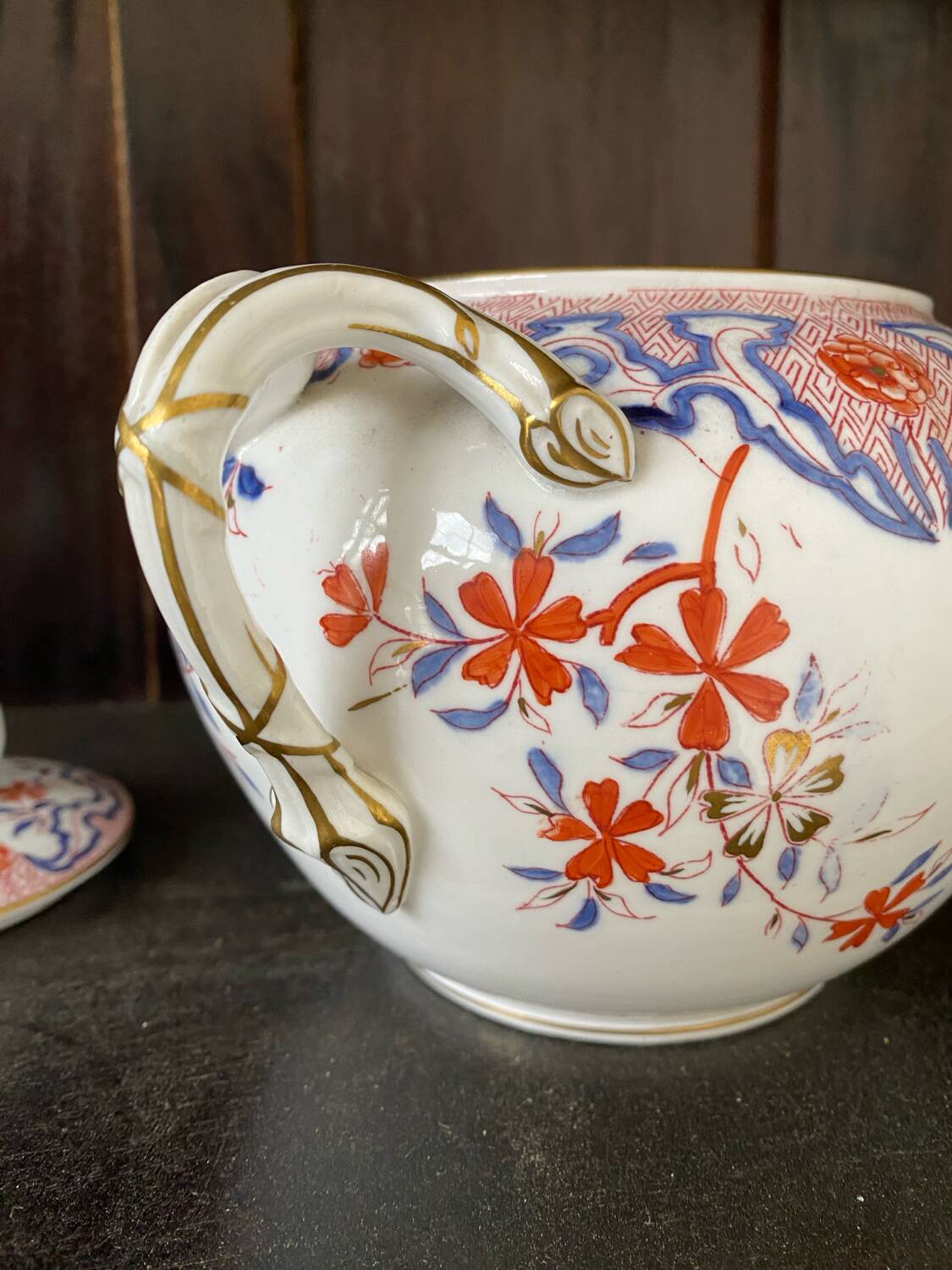 Large antique Sarreguemines Minton porcelain sugar bowl