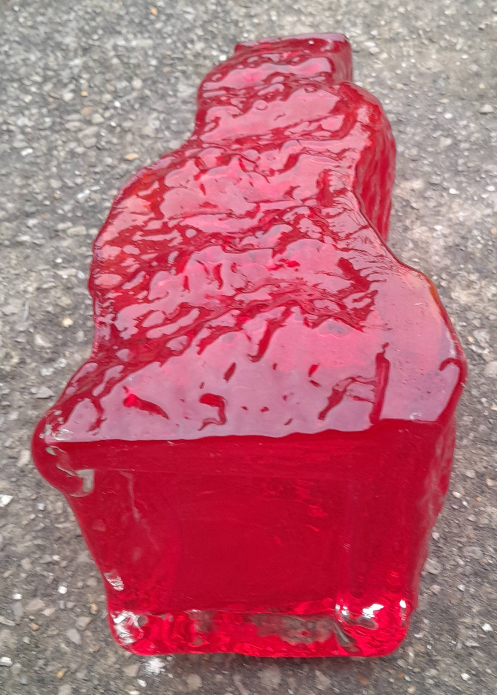 vintage brutalist red glass vase