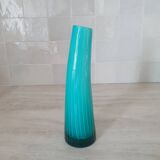 Curved turquoise blue blown glass soliflore vase