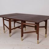 Midcentury Dining Table, Teak Wood, Brass Elements, Norway, 1950s
