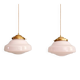 Pair of Art Deco pendant lights in white opaline.