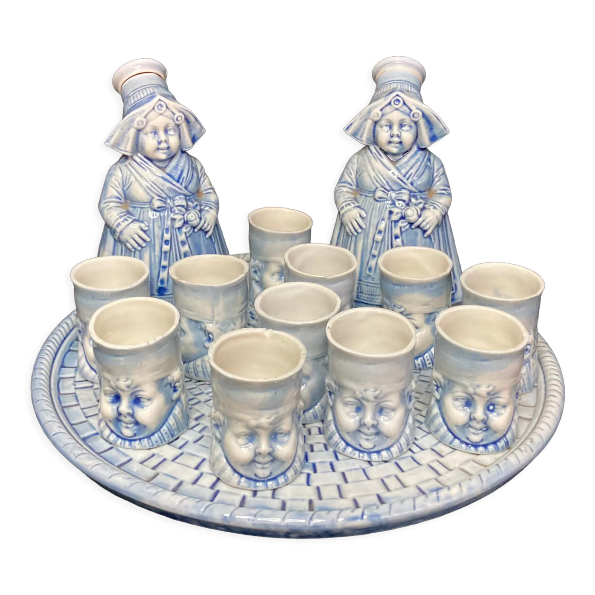 2211826 Vintage service with Breton liqueur cups and carafes ceramic XXth