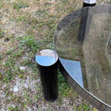 Table basse ronde design italien en chrome et verre fumé vintage
