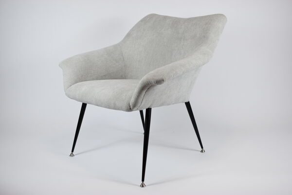 Fauteuil vintage ''coquille'', rembourré, Allemagne, années 60, tissu gris