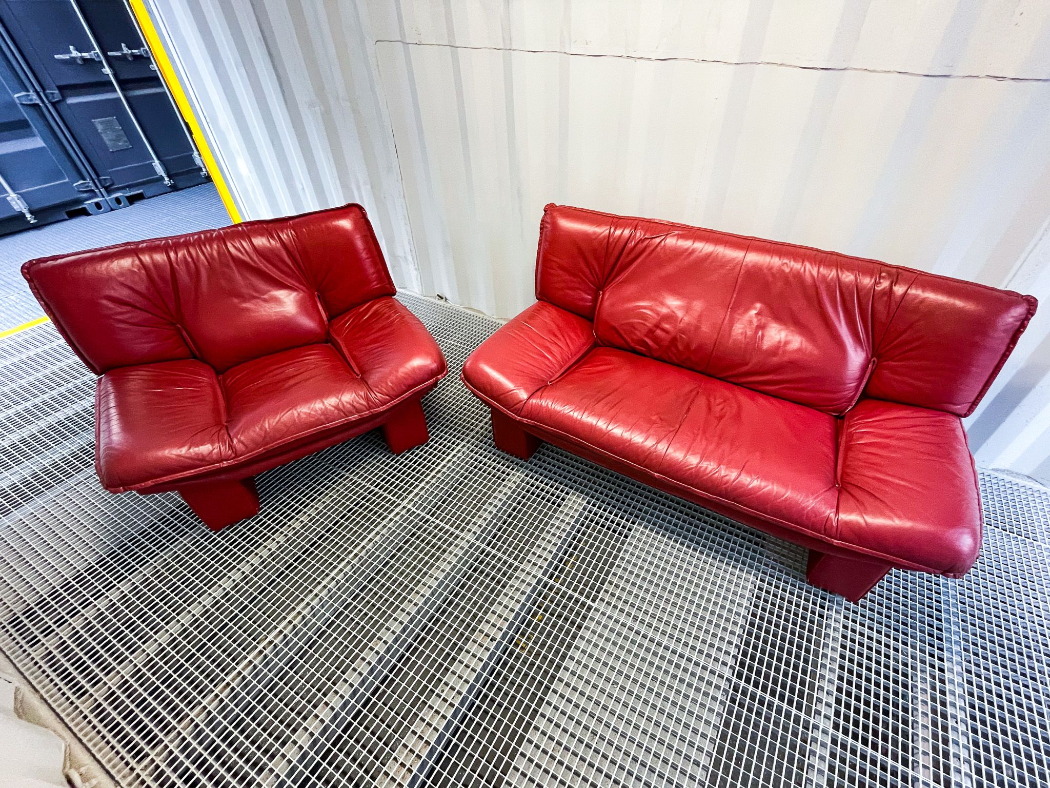 Nicoletti Salotti Italian Designer - Armchair and sofa set 2 places in red leather