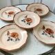 Set of 5 dessert plates Digoin Sarreguemines pink flowers 30-40s