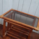 Table de chevet rotin et verre Rochebobois