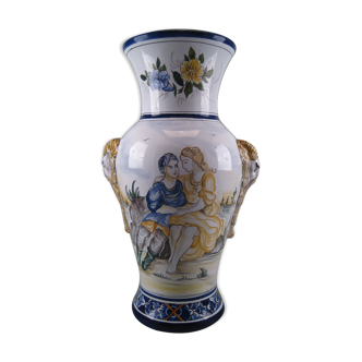 Vase faïence de Nevers Maison Georges décor personnage Renaissance tête de faune