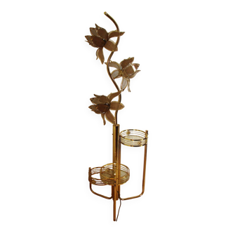 Floor lamp with flower bed - Hollywood Regency, brass and glass, 1970s.