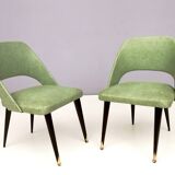 Pair of Vintage Green Skai Side Chairs with Ebonized Wood Legs, Italy