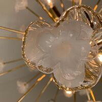 WHITE FLOWERS MURANO GLASS SPUTNIK OVAL GOLD CHANDELIER