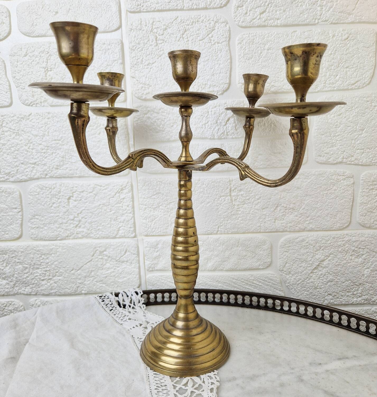 Vintage golden brass candlestick