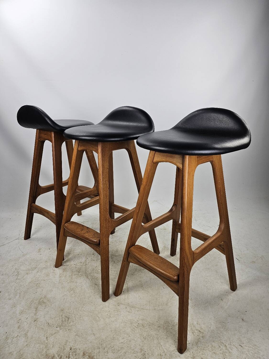 Set of 3 teak barstools from Erik Buch Danish Design