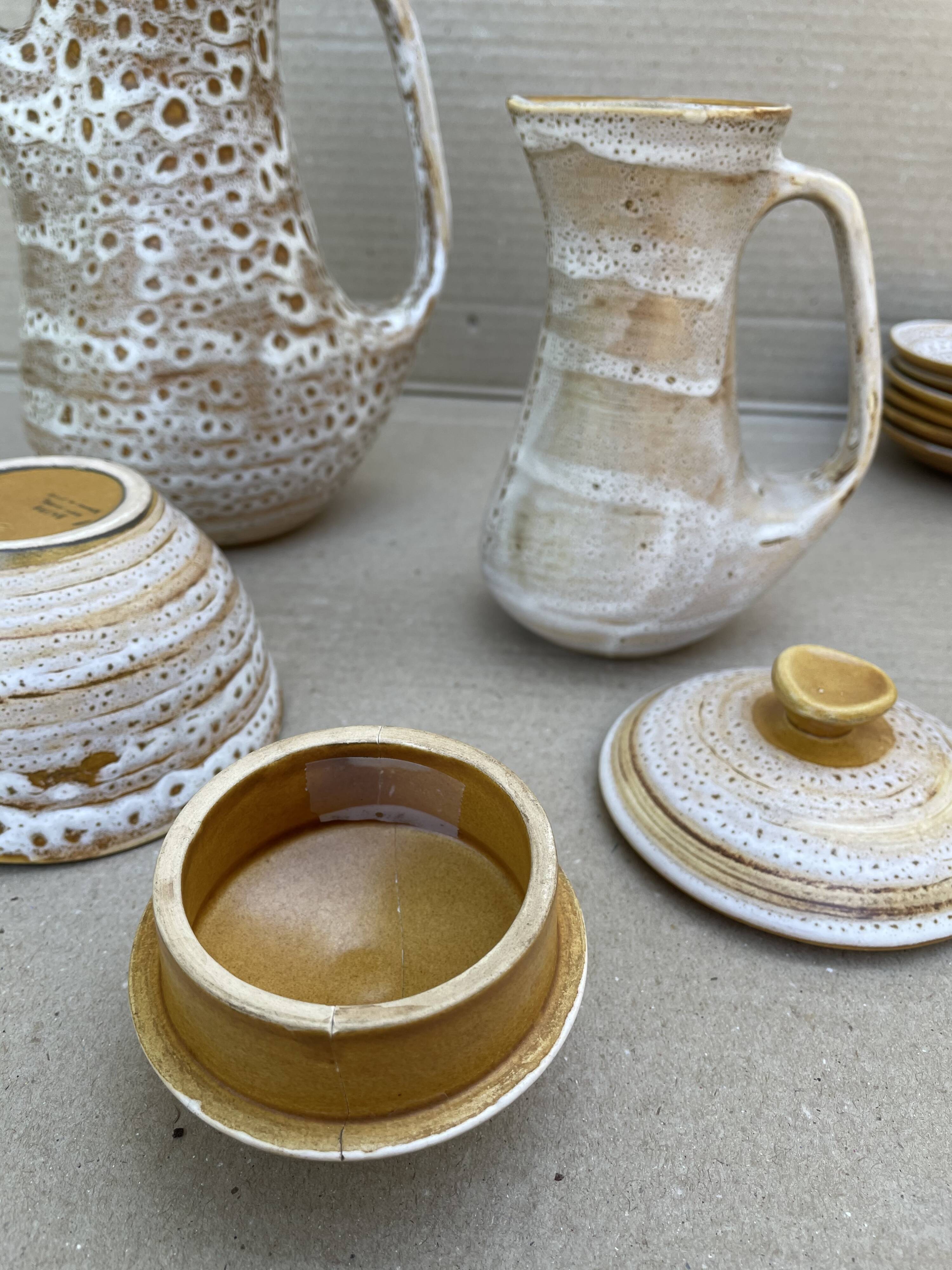 Stoneware coffee set niderviller model fauve - vintage - hand decoration