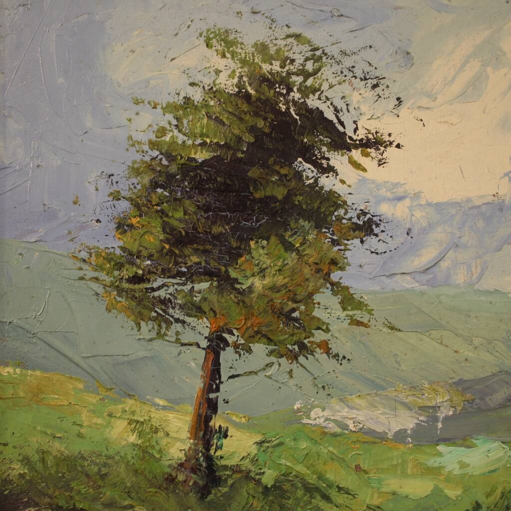 Italian signed painting countryside landscape from 20th century