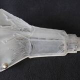 Grand abat-jour Art Déco en verre dépoli, motif floral géométrique