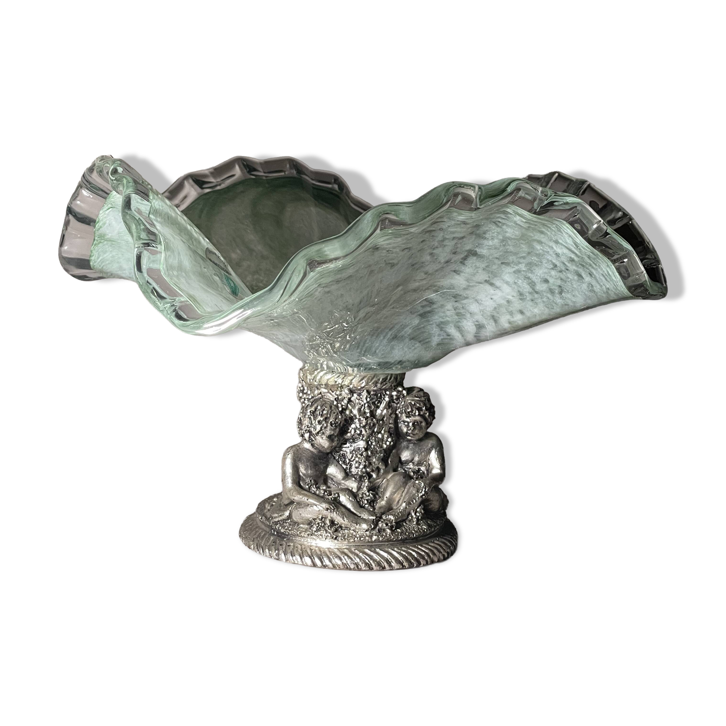 Centrepiece bowl LA MERIDIANA in blown glass on a silver pedestal.