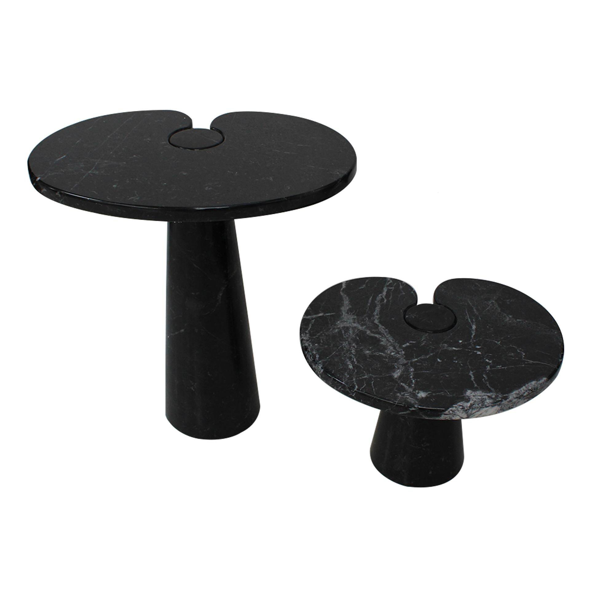 Mid Century Angelo Mangiarotti Pair of Eros Black Marble Side Tables Italy
