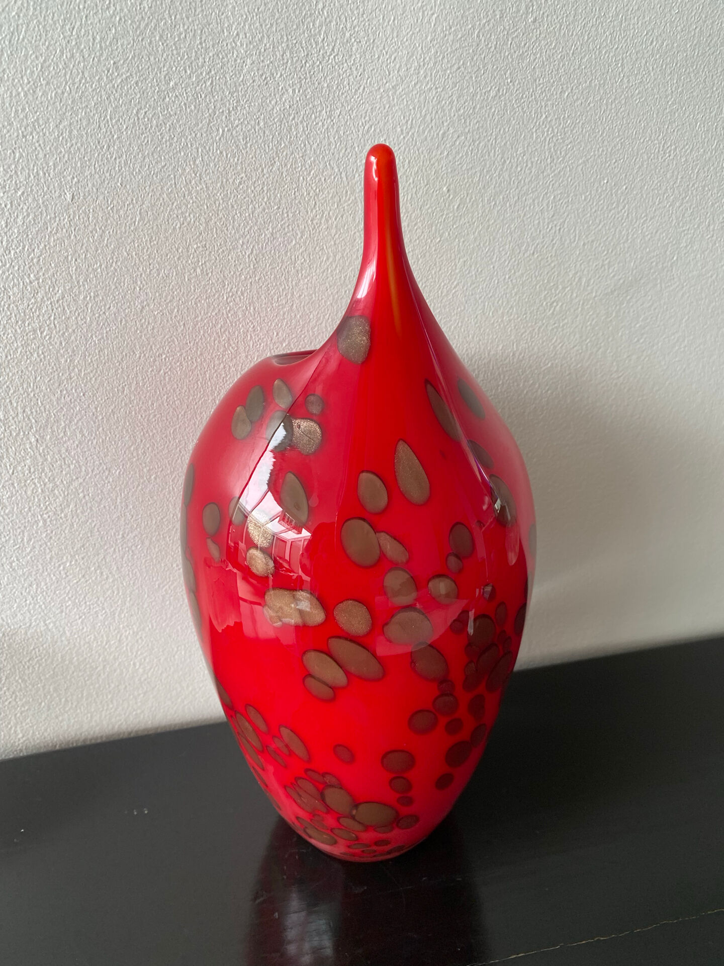 Vase Murano vintage rouge avec paillettes d or