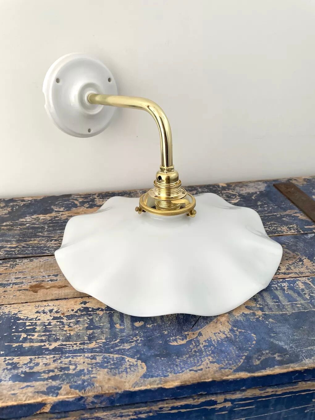 New electrified white opaline wall lamp