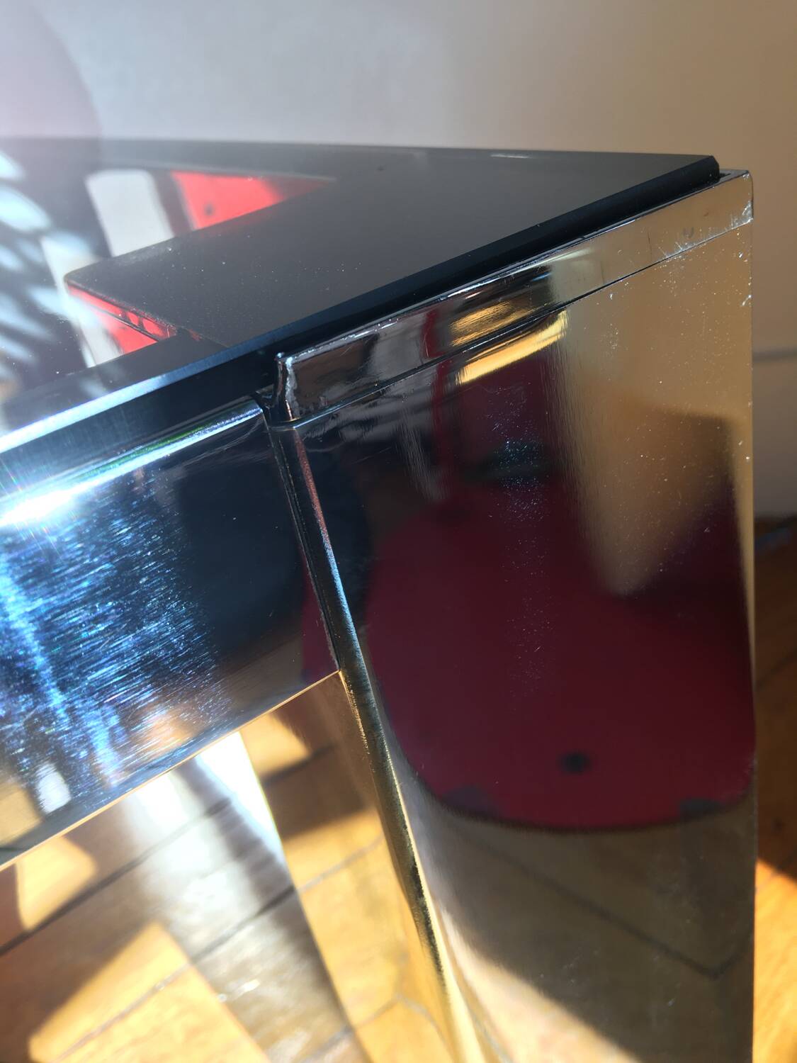 Chromed metal and smoked glass coffee table, 1980s.