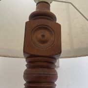 Brutalist floor lamp in turned wood, in the style of Charles Dudouyt.