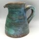 Vintage broc pitcher in enamelled sandstone with effect of blue shades, turquoise green signed