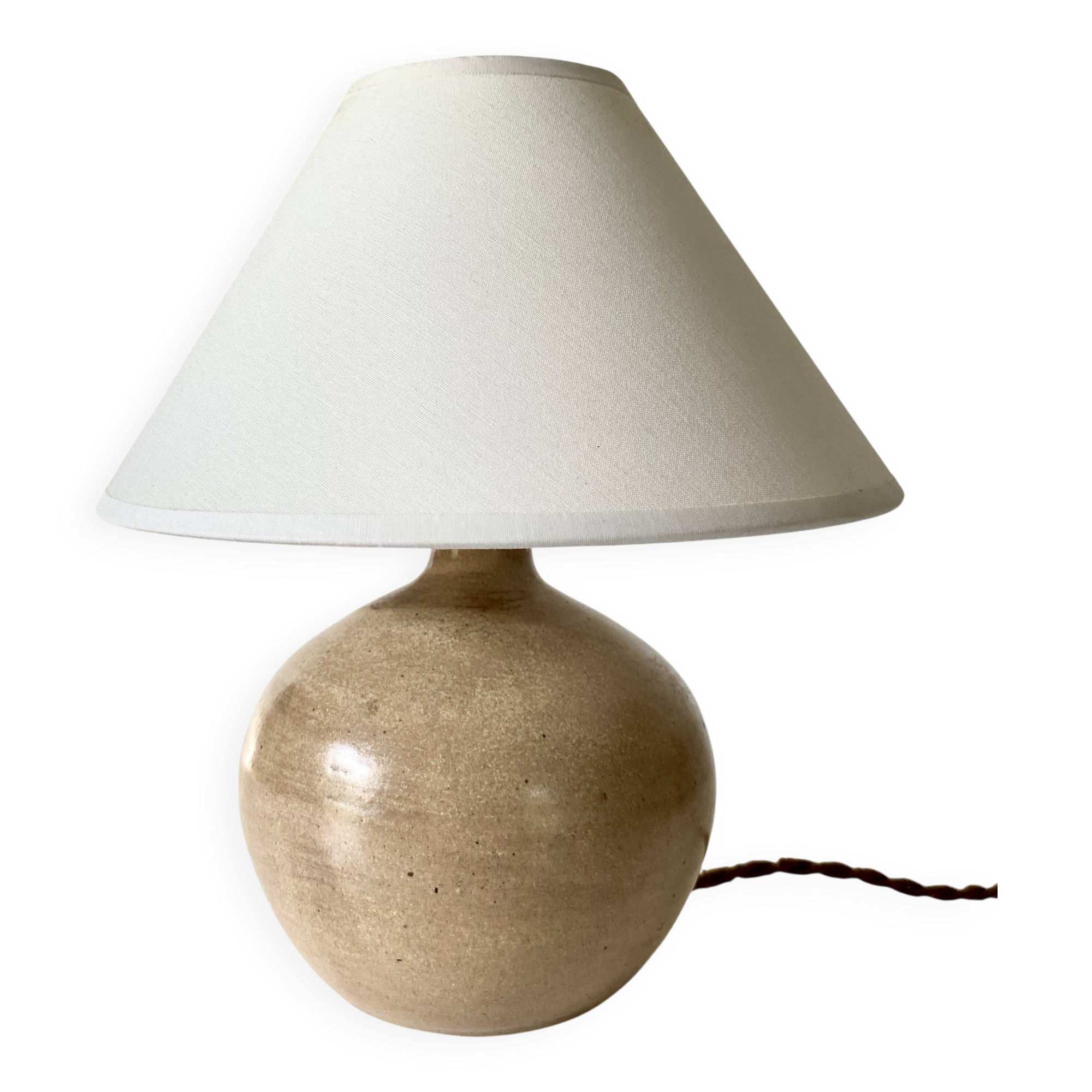 Lampe en grès, câble tissu 2M, abat-jour coton