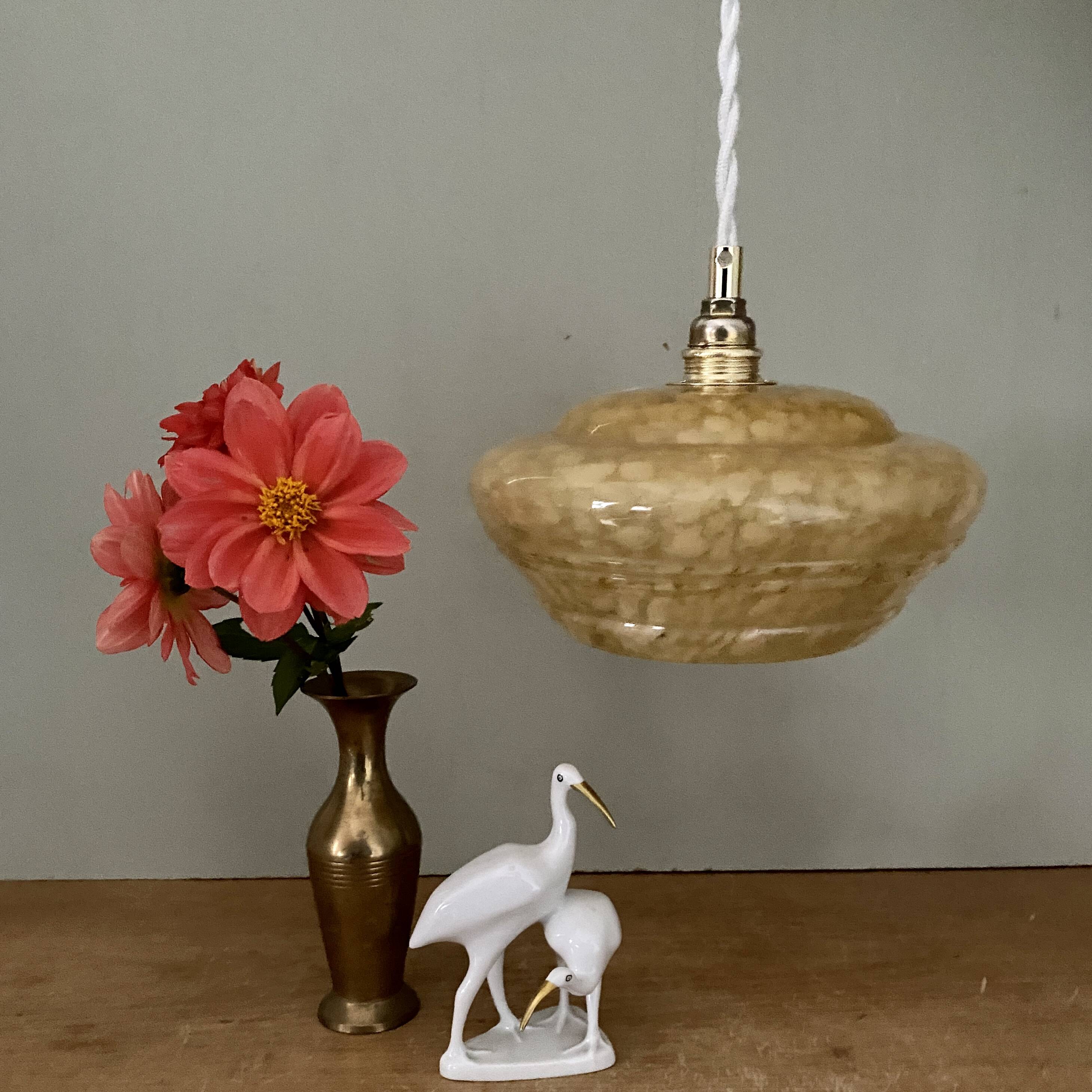 Vintag lampshade pendant light in yellow Clichy glass