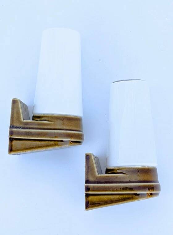 Pair of wall sconces "Bernadotte" model 6080 in ochre porcelain by Sigvard Bernadotte for Ifö - 1960