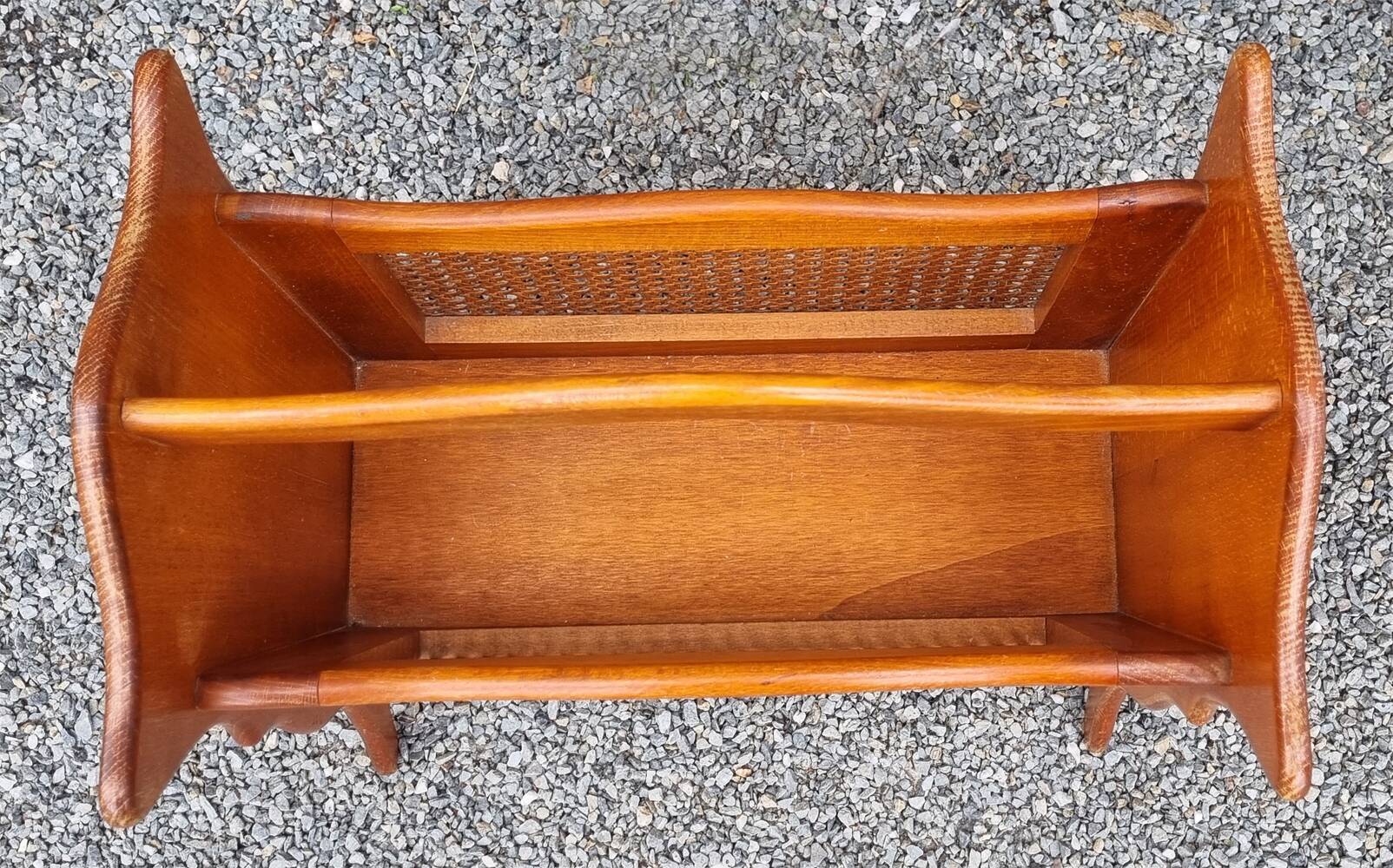 Magazine rack, wood and canework, vintage, 70s - 80s