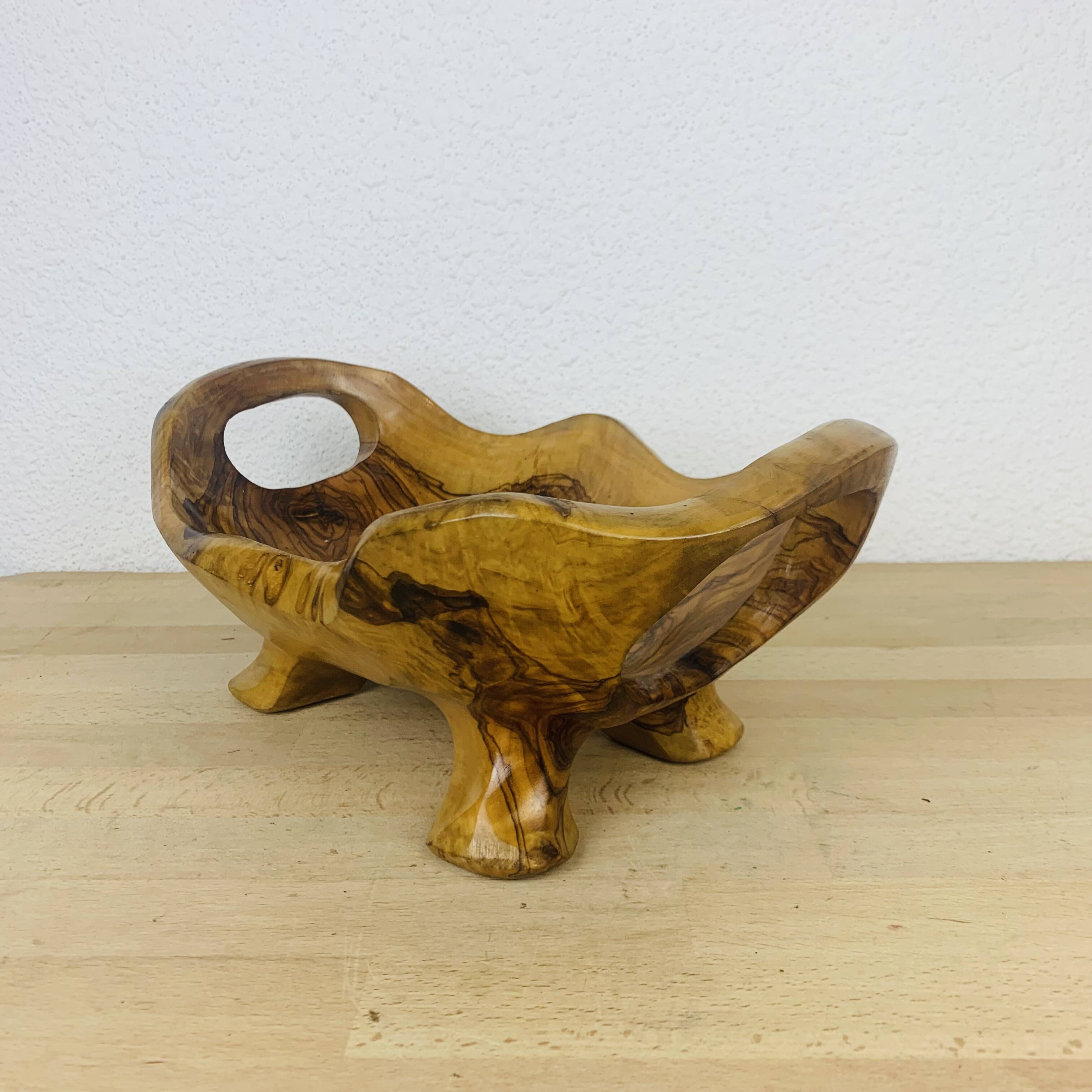 Brutalist olive wood fruit bowl