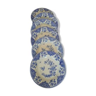 Six hollow plates in Gien's faience