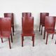 6 red leather dining chairs made in Italy, 1980s