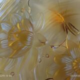 Verlys cup Water lily flowers amber molded pressed glass 60s