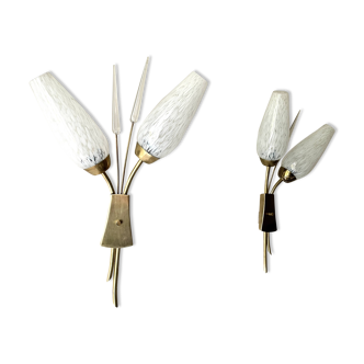 Pair of double sconces 1950 diamond tip Clichy glass