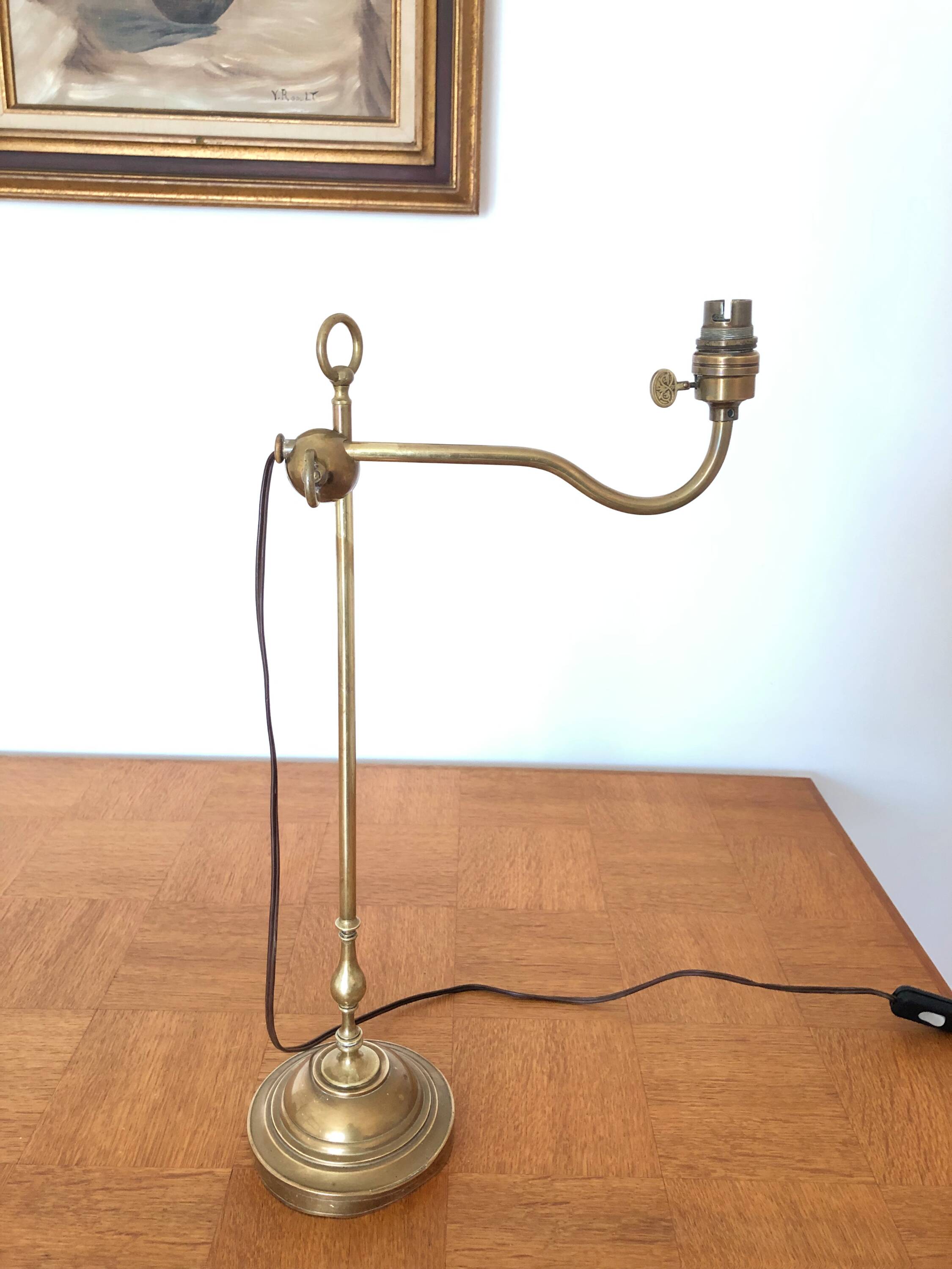 Patinated brass desk lamp, 19th century