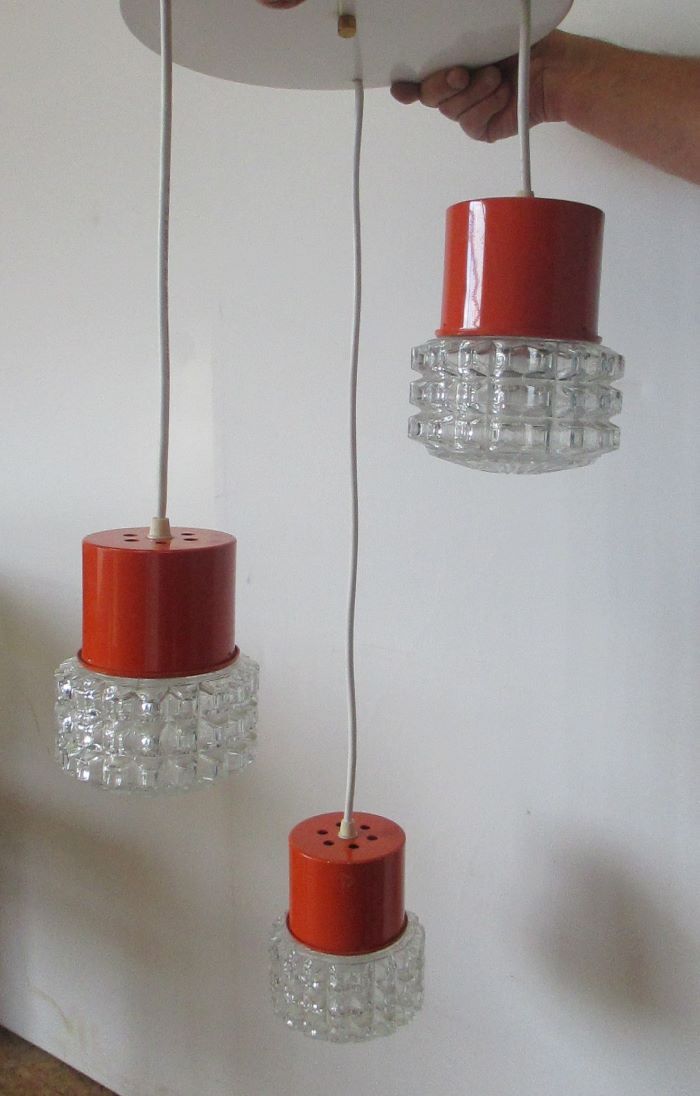 Orange suspension 70's glass 3-globe