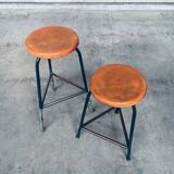 Set of Industrial Green Tripod Stool Set, Belgium, 1950s